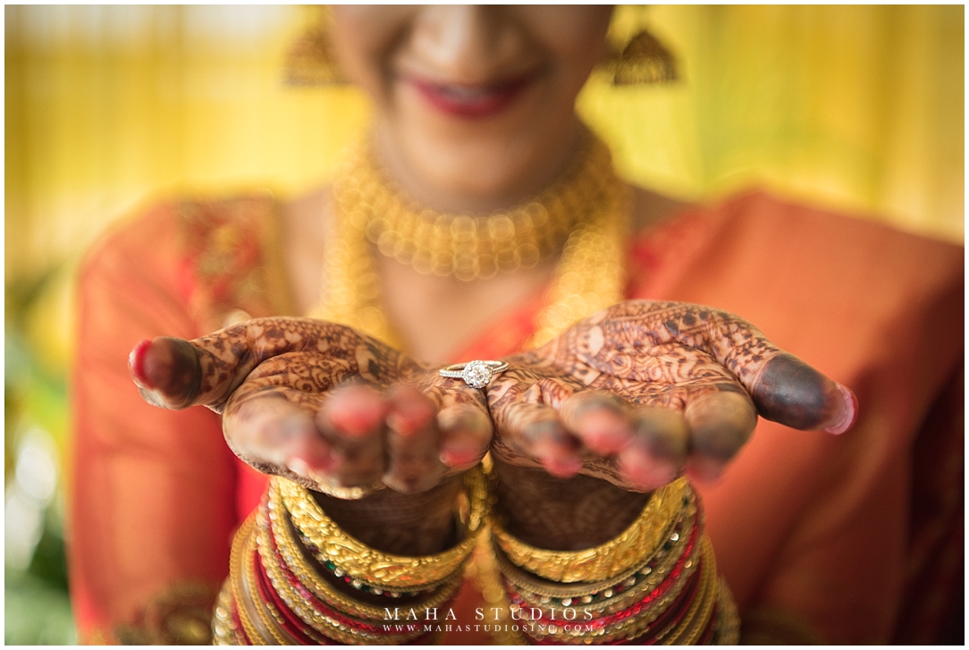 South Indian Bride holding her wedding ring