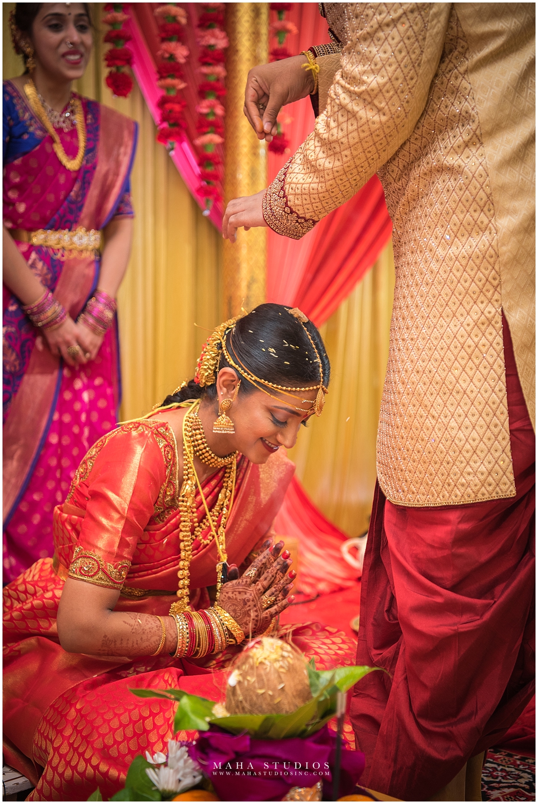 South Indian Bride namaste at wedding