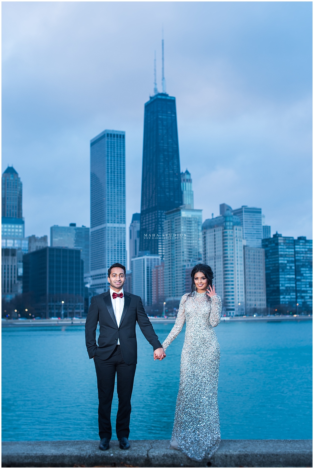 Chicago Engagement Photos after sunset in winter