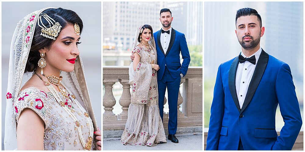 Downtown Chicago Wedding Portraits at Michigan Avenue Bridge | Maha Studios | Best Spot for Chicago Wedding Portraits