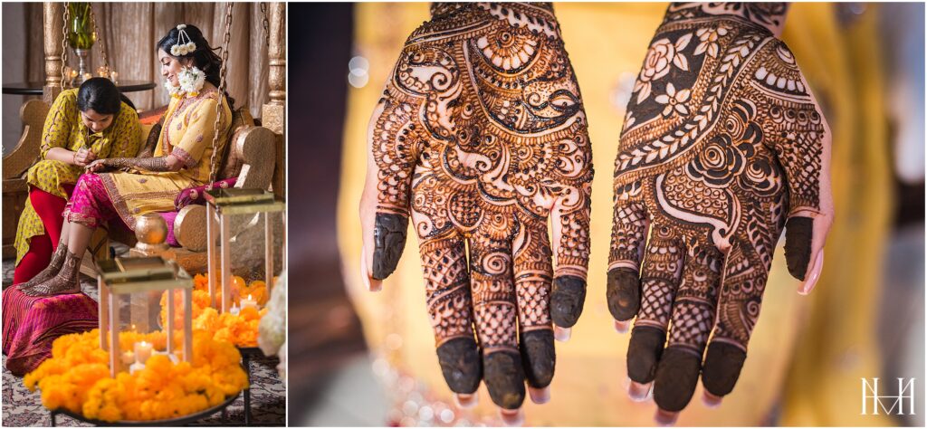 Intricate henna design on Indian brides hands wedding photography by Maha studios 