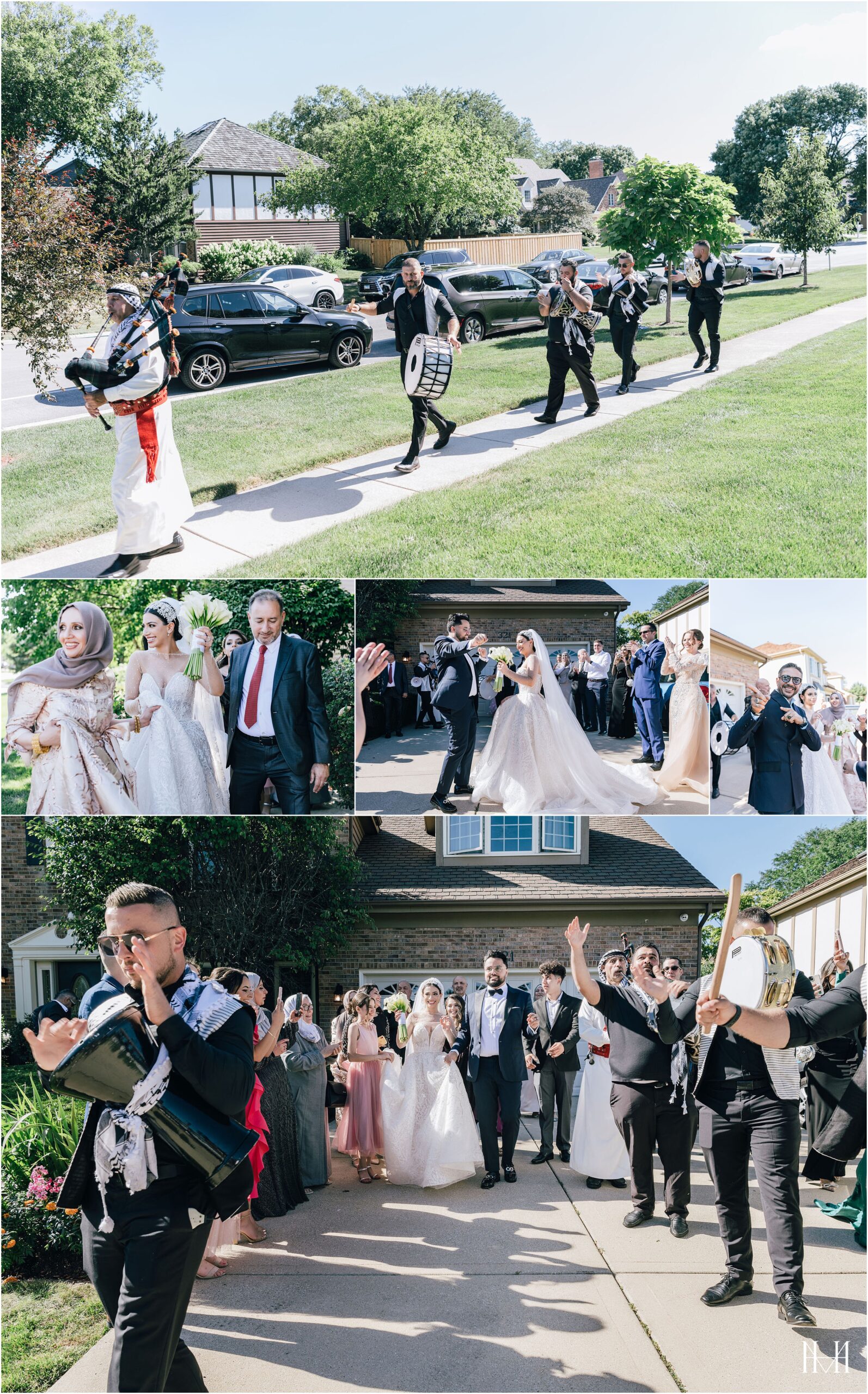 Chicago Zaffa band welcoming Arab Wedding couple on their wedding day. Wedding Photography by Maha Studios