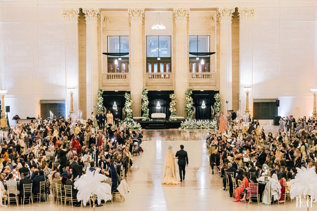 Great Hall wedding reception at Chicago Union Station photographed by Maha Studios
