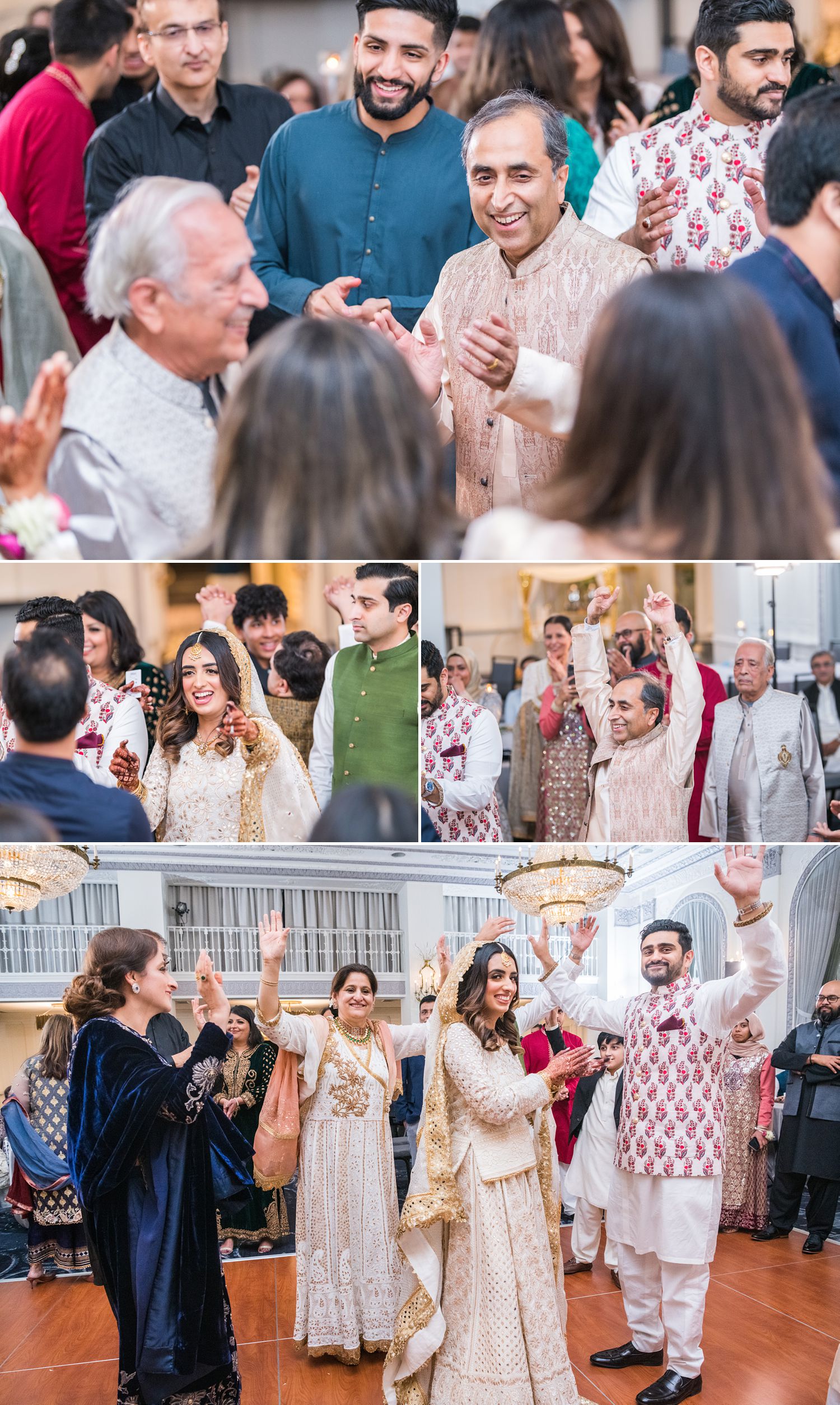 Dancing at Pakistani wedding in Hilton Chicago wedding venue photographed by Maha Studios
