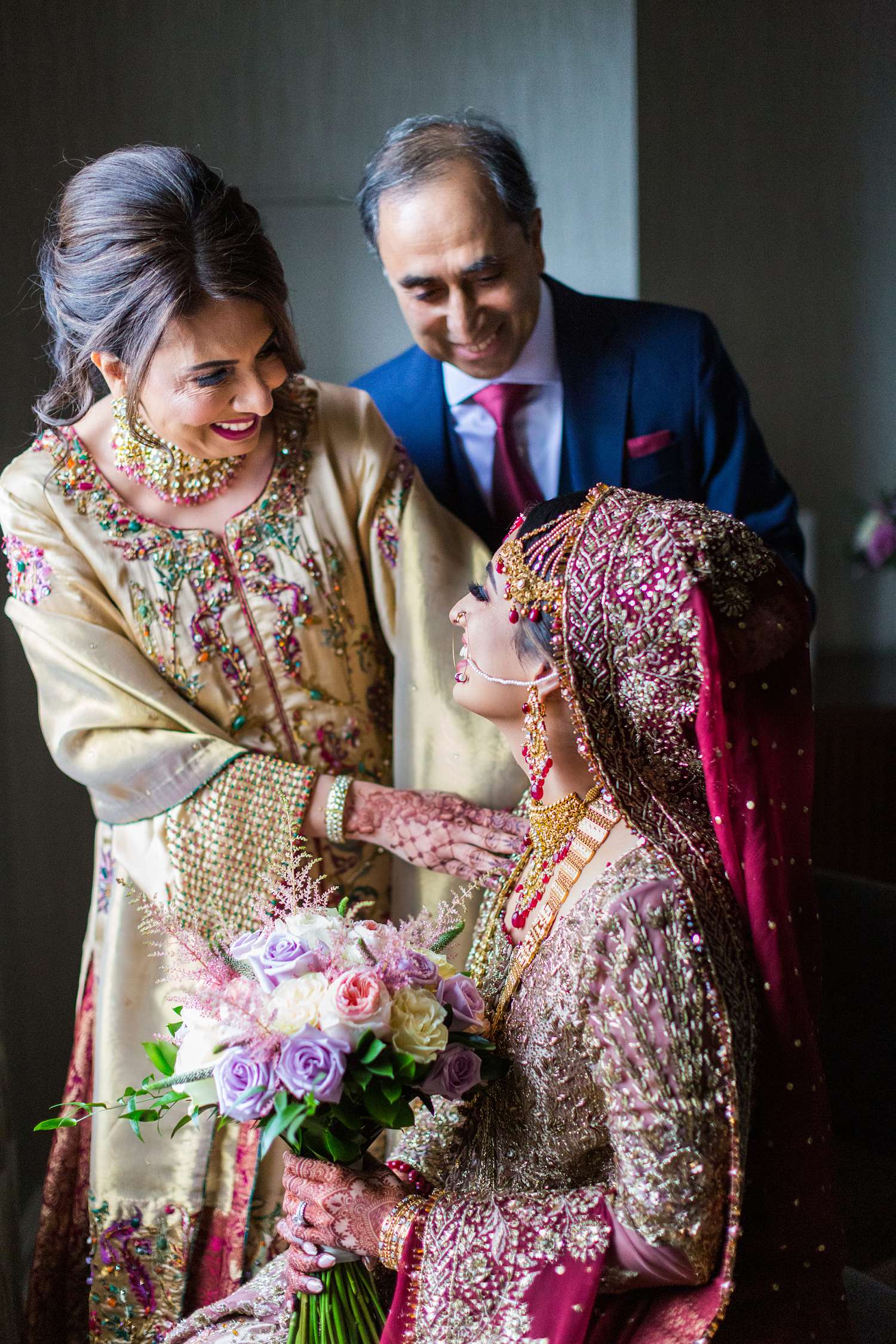 Parents first look of pakistani bride at Hilton Chicago photographed by Maha Studios