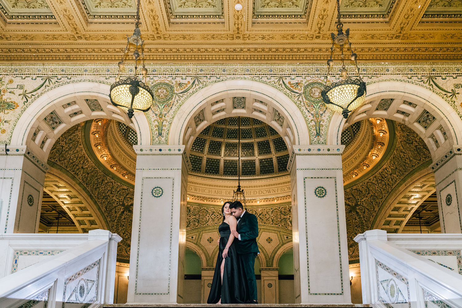 Chicago Cultural Center engagement photos photographed by Maha Studios