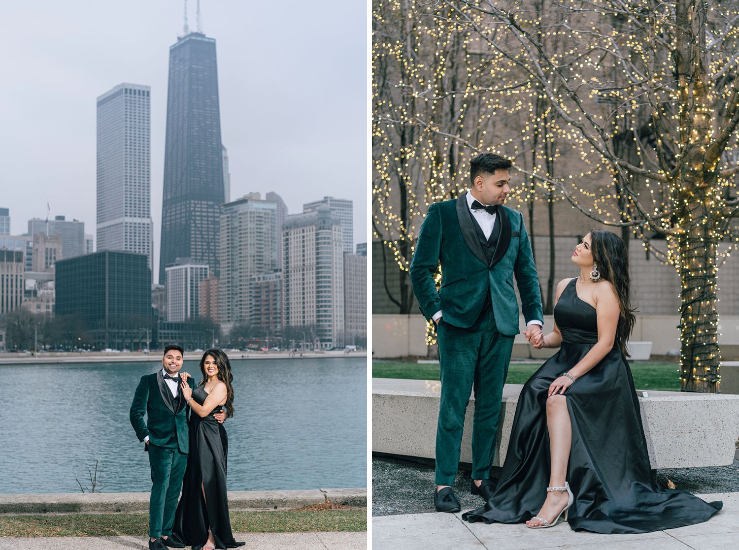 Downtown Chicago engagement photos in winter by Maha Studios