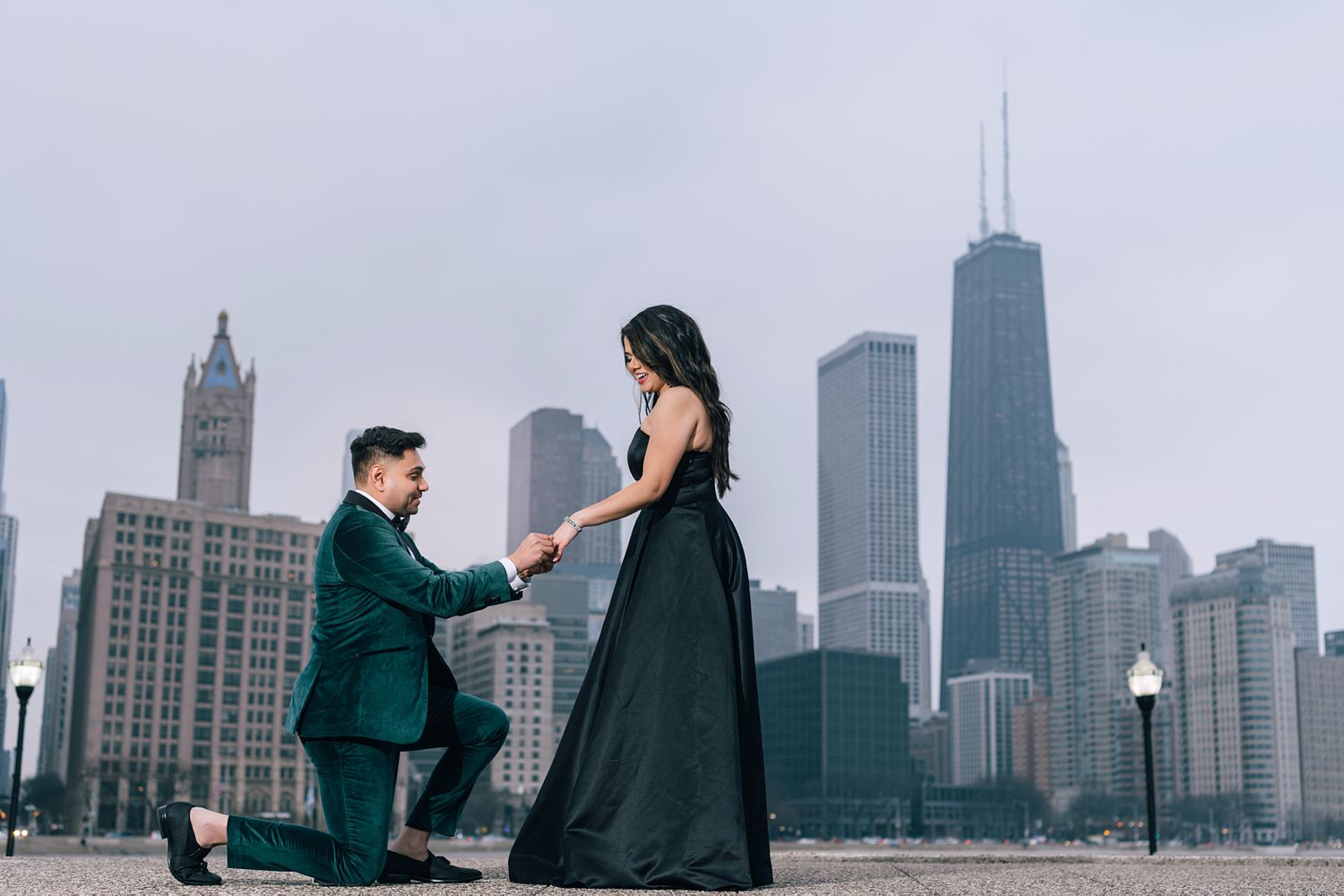 Chicago engagement proposal photos by wedding photographer Maha Studios