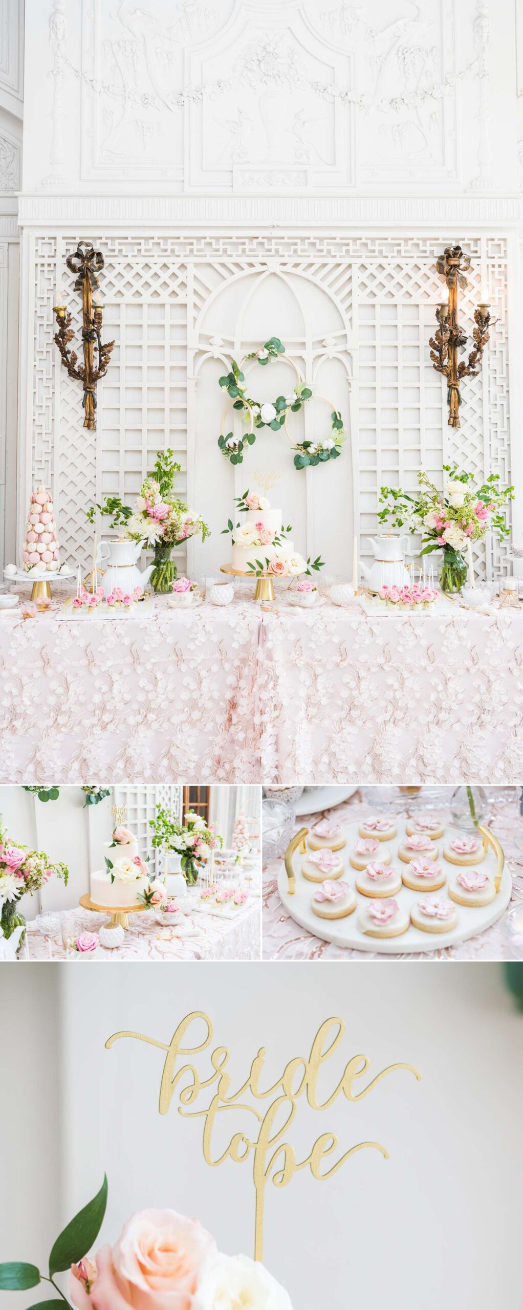 bridgerton inspired bridal shower dessert table