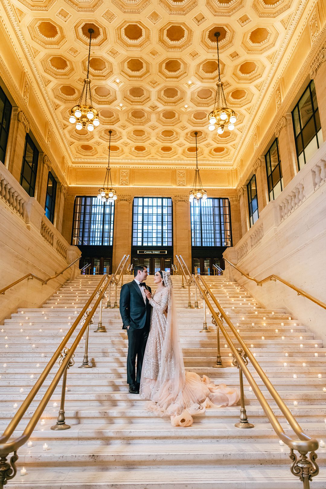 Chicago Union Station Wedding Photography on Grand Staircase by Maha Studios