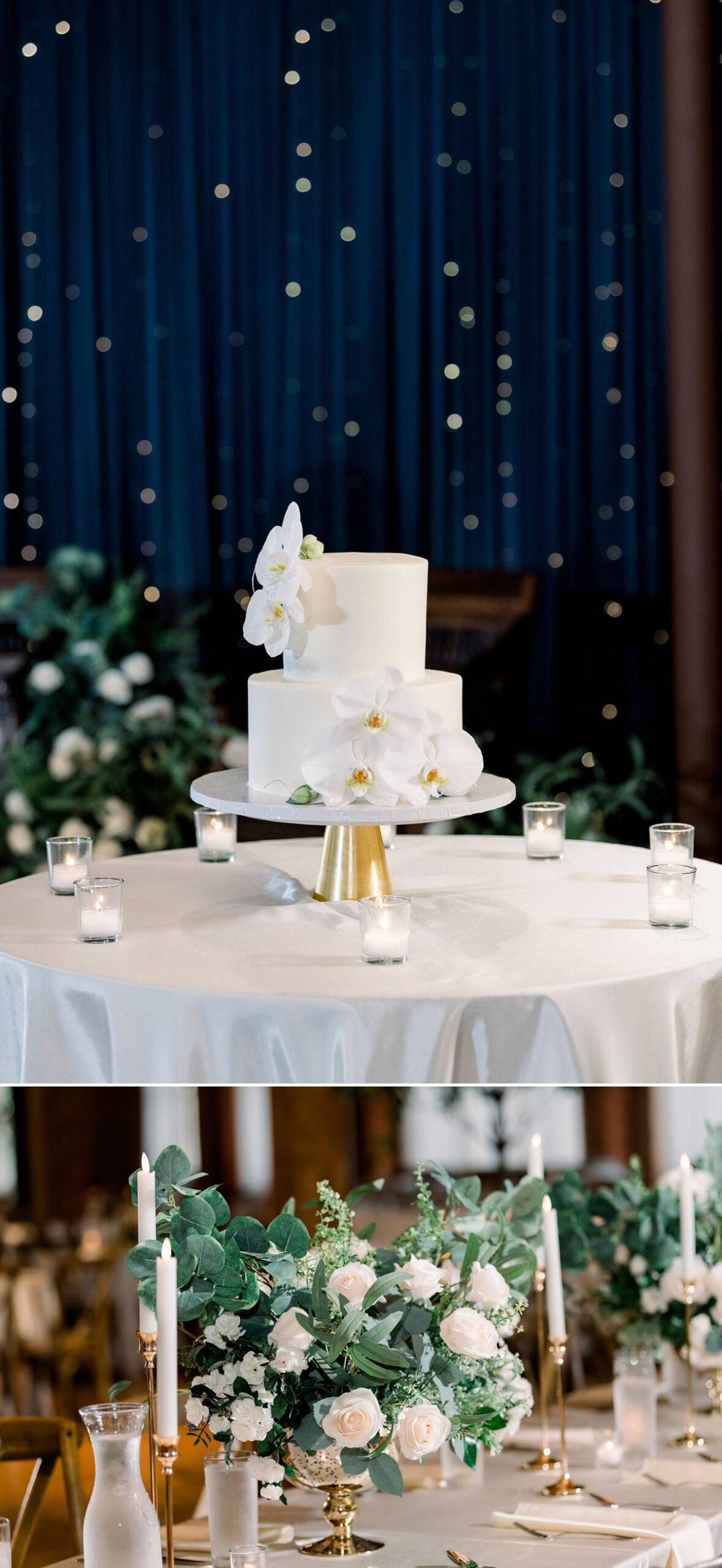 Minimalist floral decor and Chicago wedding cake at Bridgeport Arts Center
