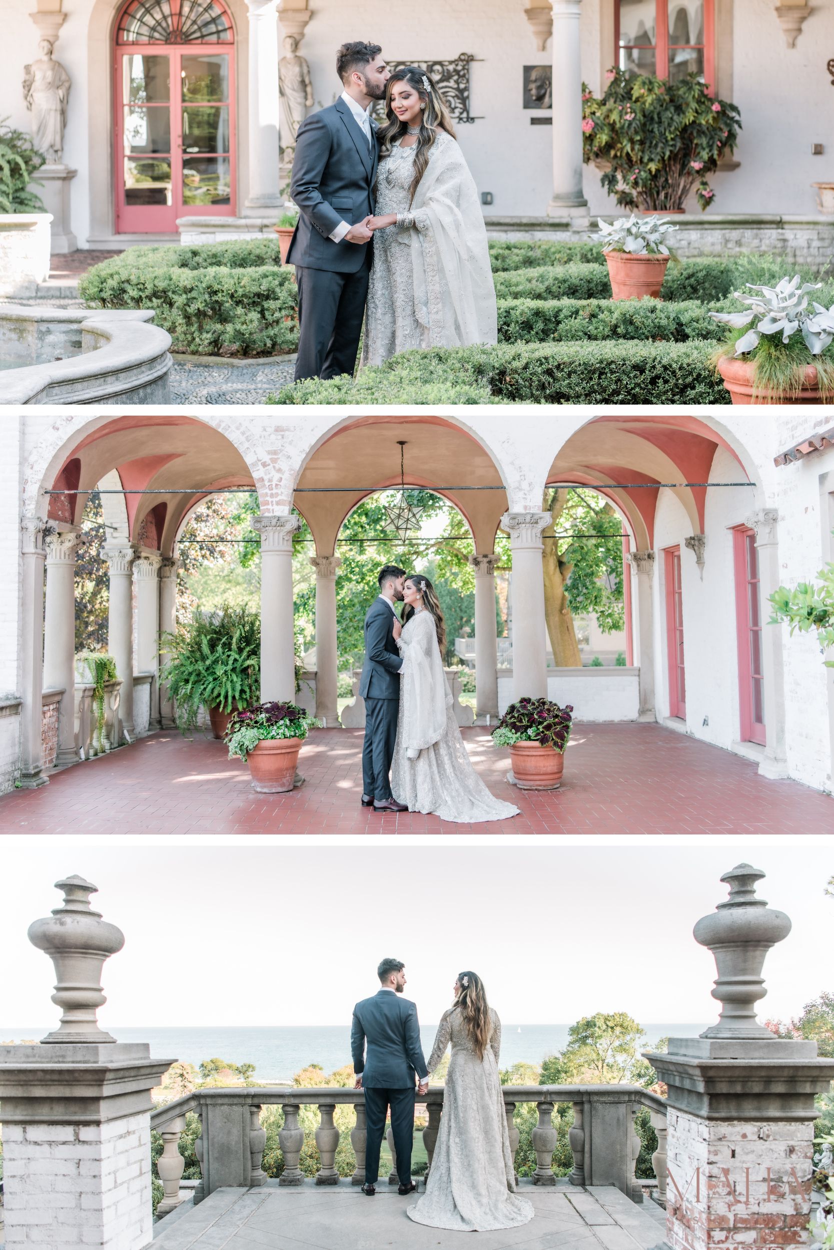 Dreamy and romantic Villa Terrace wedding photos in Milwaukee captured by Maha Studios, featuring elegant details and candid moments of the couple.