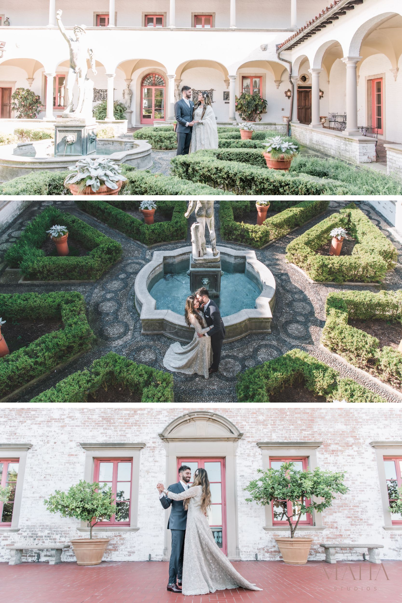 Dreamy and romantic Villa Terrace wedding photos in Milwaukee captured by Maha Studios, featuring elegant details and candid moments of the couple.