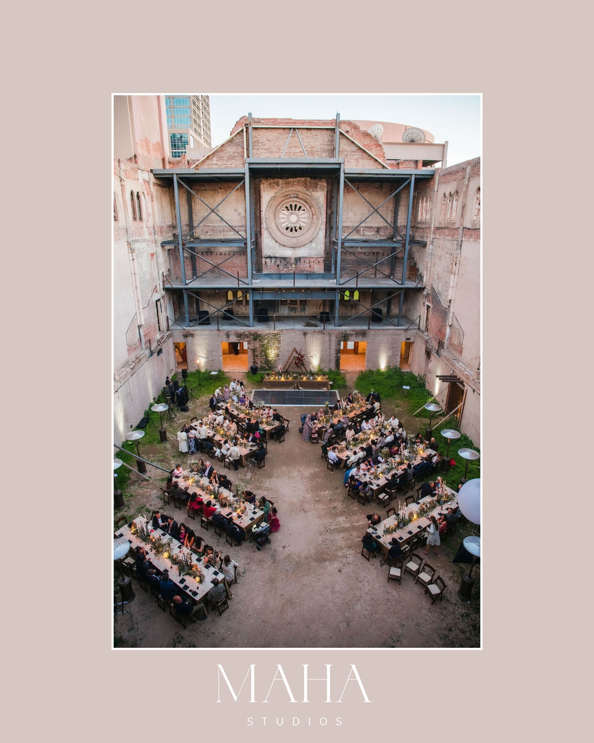 Monroe street abbey wedding reception decor Maha studios