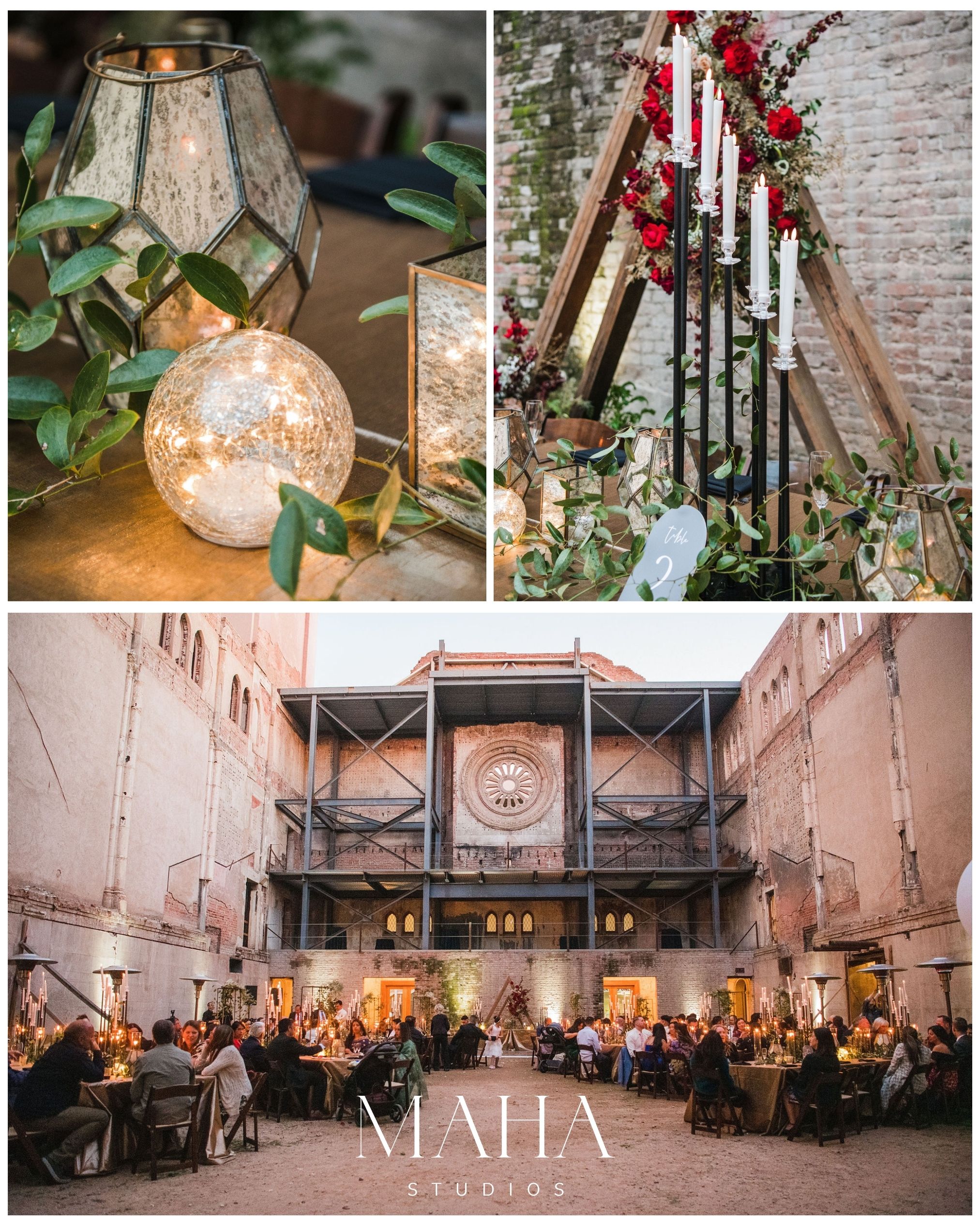 Monroe street abbey wedding reception decor Maha studios