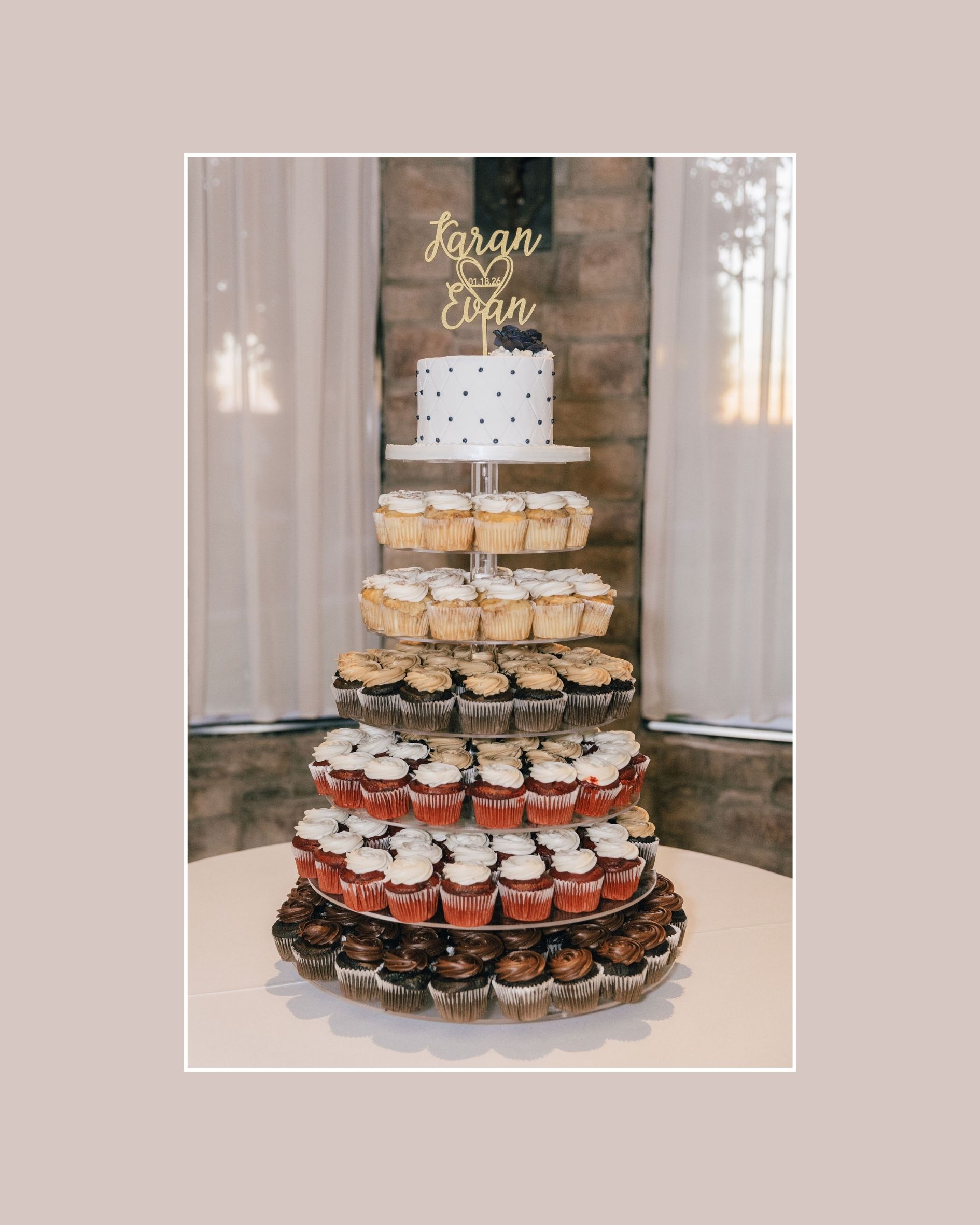 cupcake tower wedding cake at Ashley Castle Wedding reception